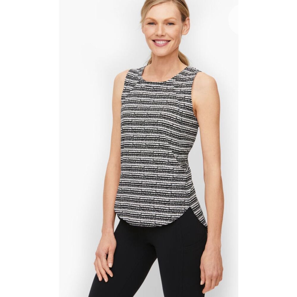 T by Talbots Womens Lightweight Stretch High Low Tank Top Black White Sz 2X NWT
